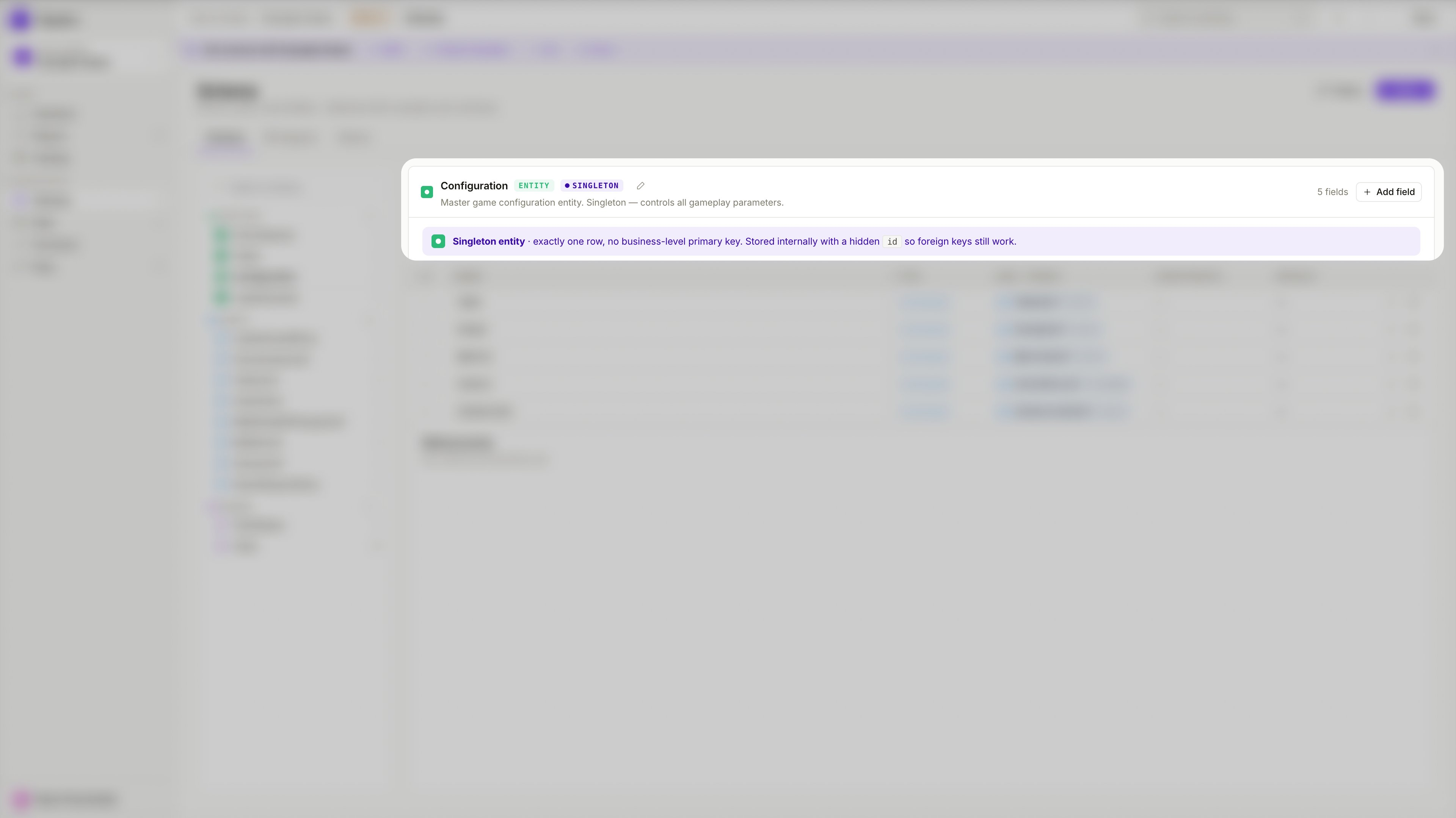 Singleton entity in the schema editor
