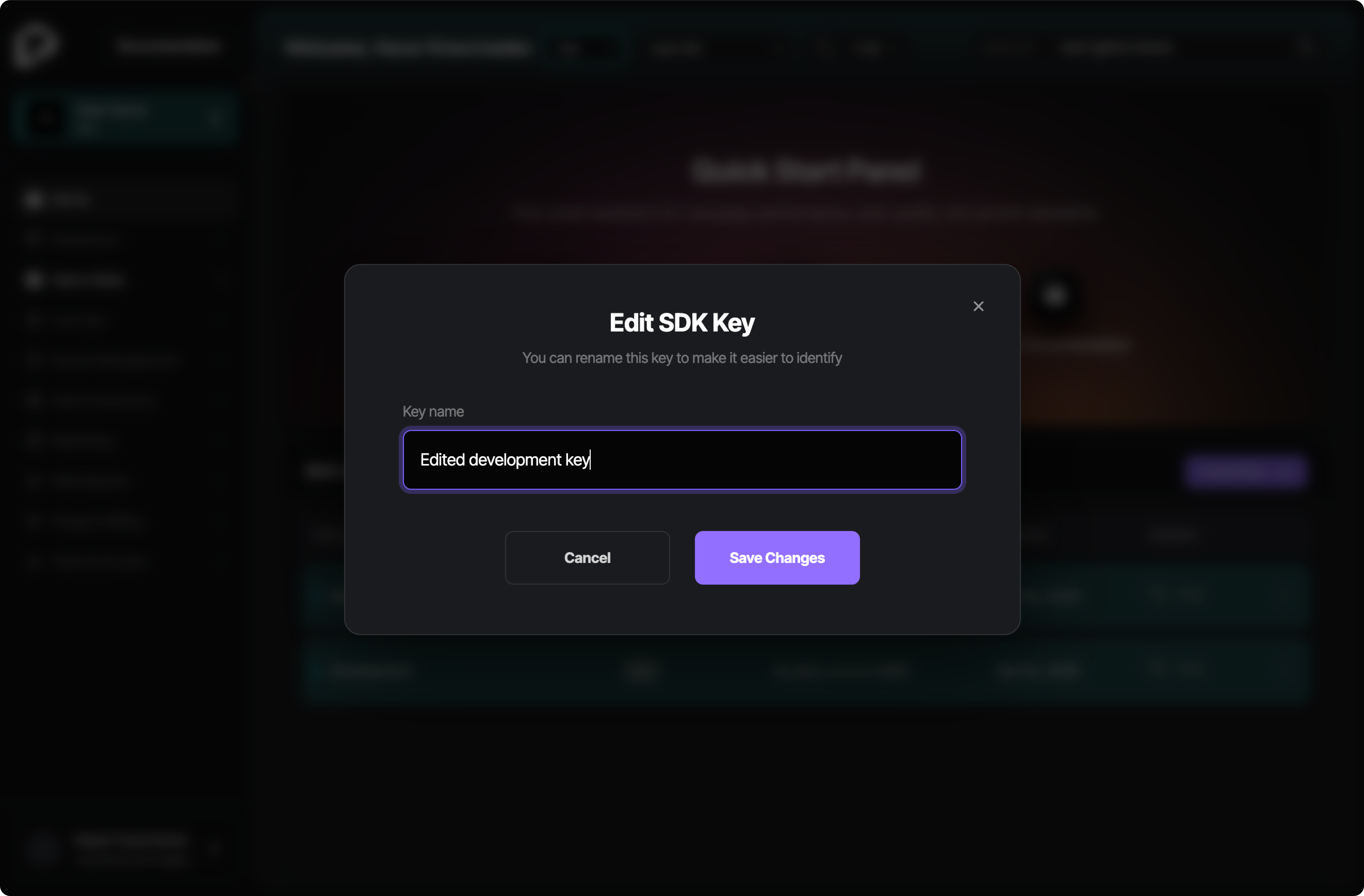 Edit SDK key dialog